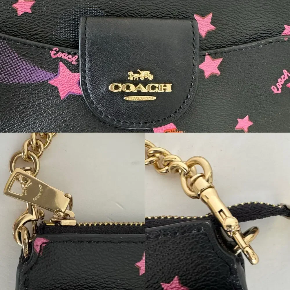 Coach Poppy Slim Shoulder Bag in Black Disco Shooting Star Galaxy Print C7289